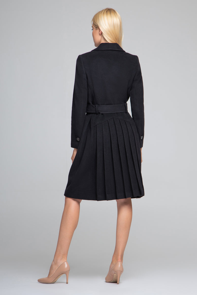 Wool and cashmere blend coat with double-breasted silhouette and pleated back
