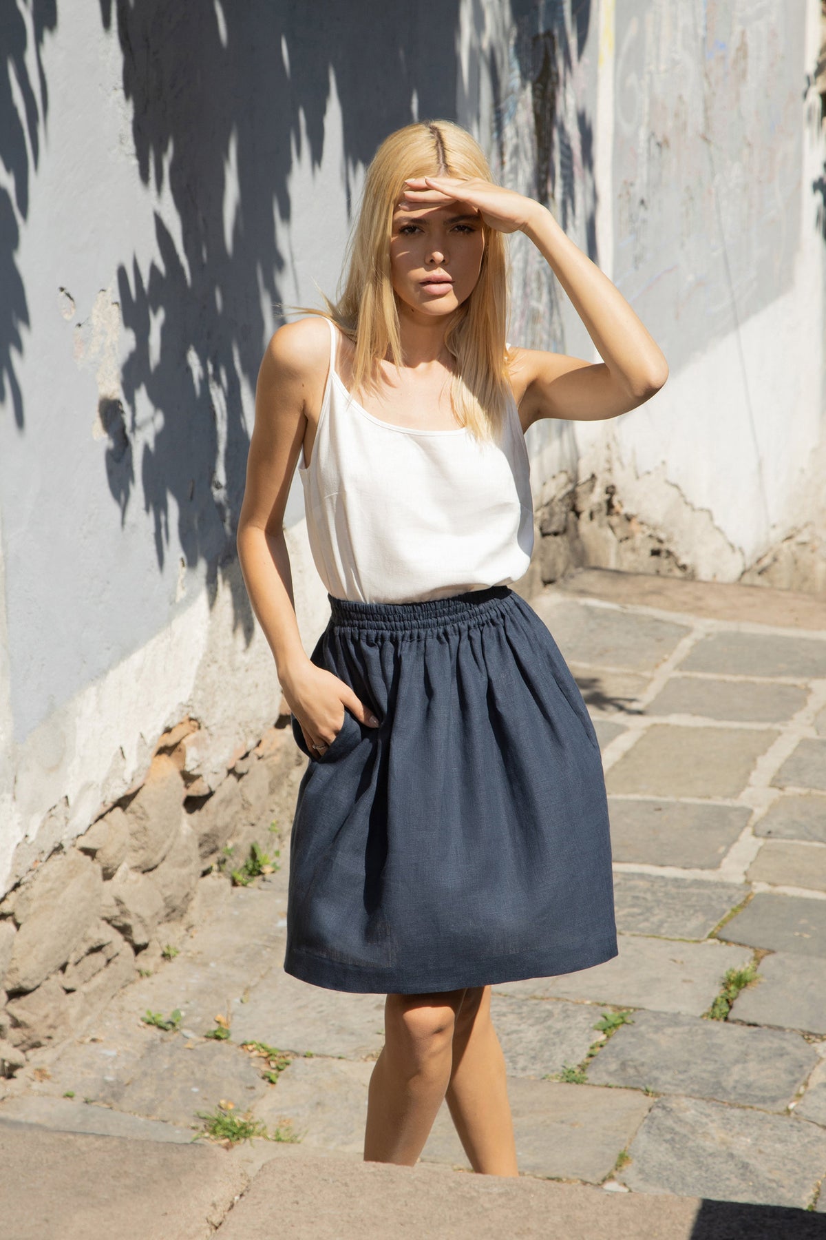 Corfu floaty short linen skirt