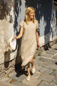 Mallorca maxi linen dress with a side slit