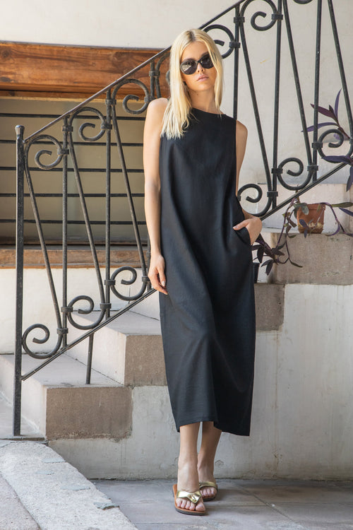 Paris linen sleeveless maxi dress