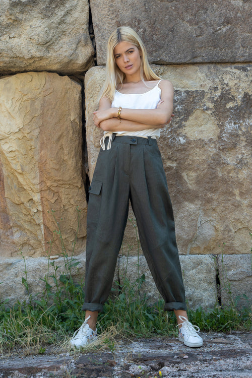 Marrakesh linen cargo trousers