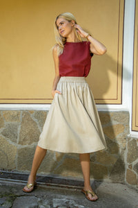 Seville linen pleated midi skirt