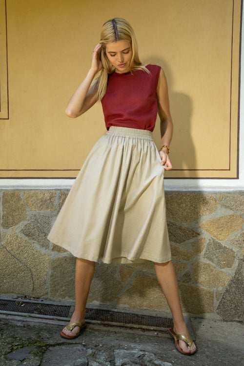 Seville linen pleated midi skirt