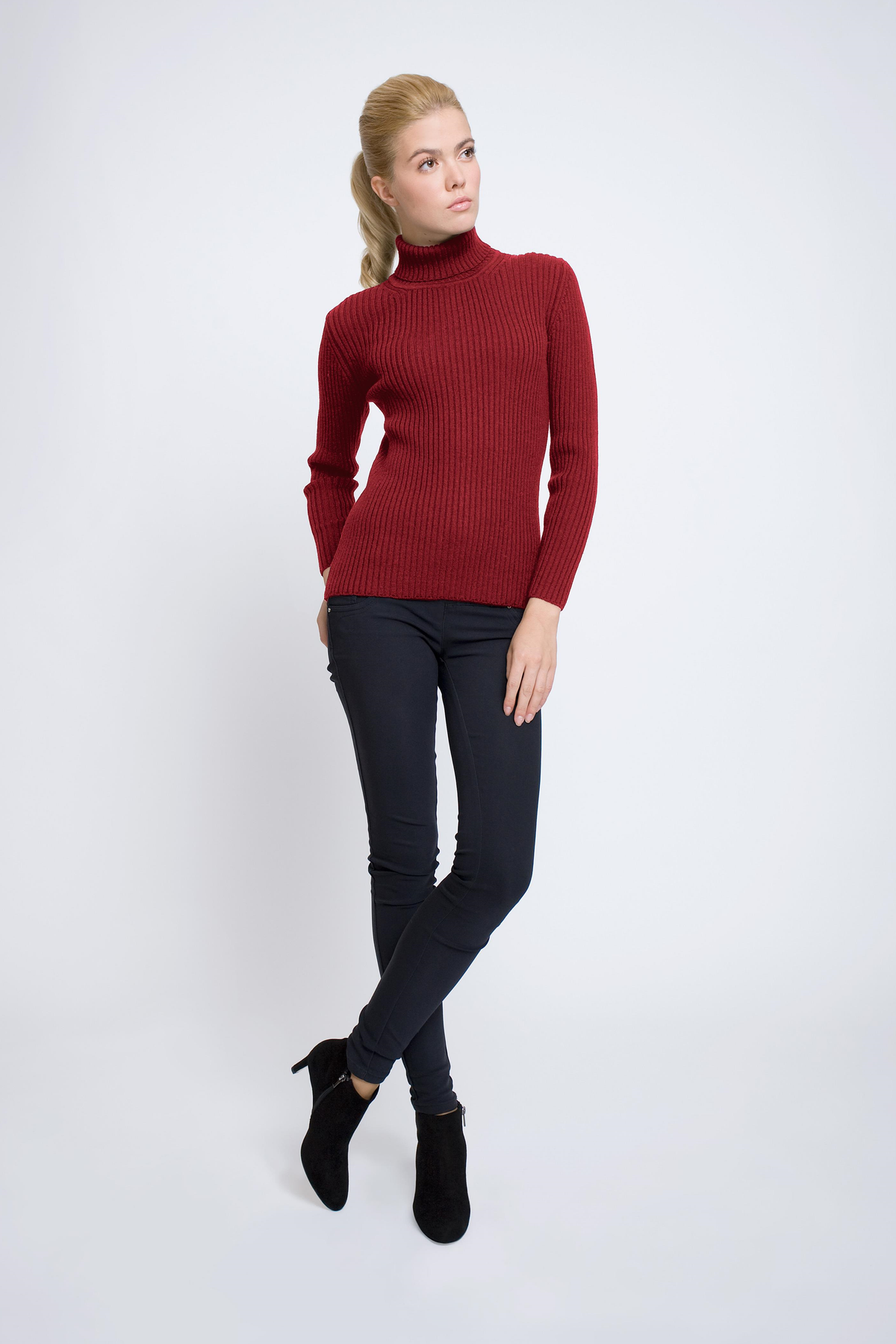 Red ribbed-knit roll neck sweater