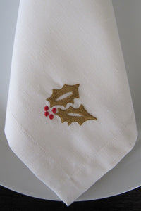 Set of 4 Embroidered Linen Napkins – Holly
