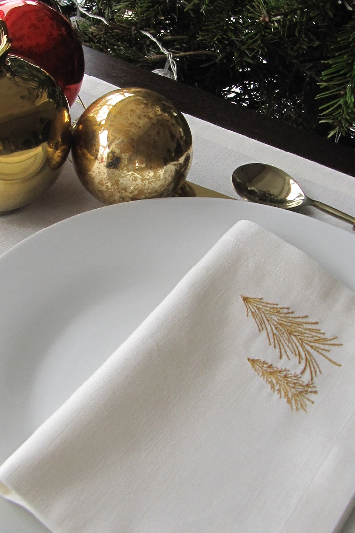 Set of 4 Embroidered Linen Napkins – Trees