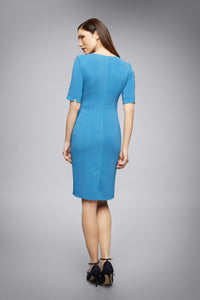 Atlantic Fitted Knee Length Dress with Asymmetrical Neckline