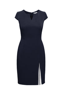 Stretch-Crepe Dress With Capped Shoulder And Pleated Detail In Midnight Blue