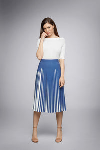 Azure Blue Pleated Two-Tone Midi Skirt