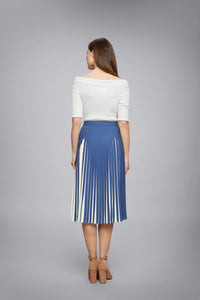 Azure Blue Pleated Two-Tone Midi Skirt