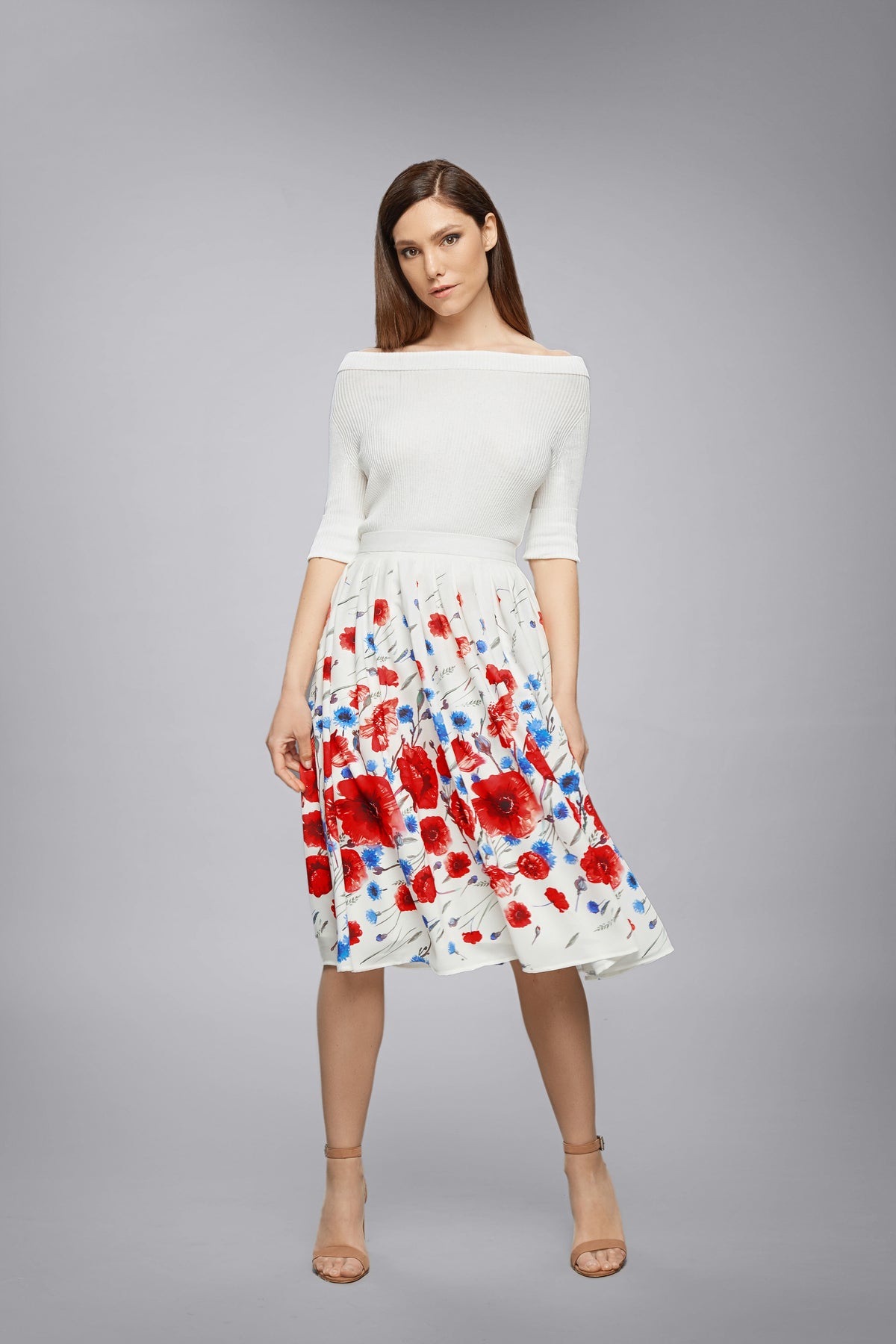 Floral print midi skirt