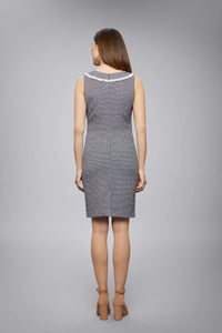 Checked cotton tweed dress with fringed neckline detail