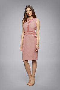 Soft pink cotton tweed dress with fringed detail