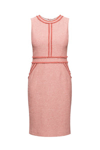 Soft pink cotton tweed dress with fringed detail