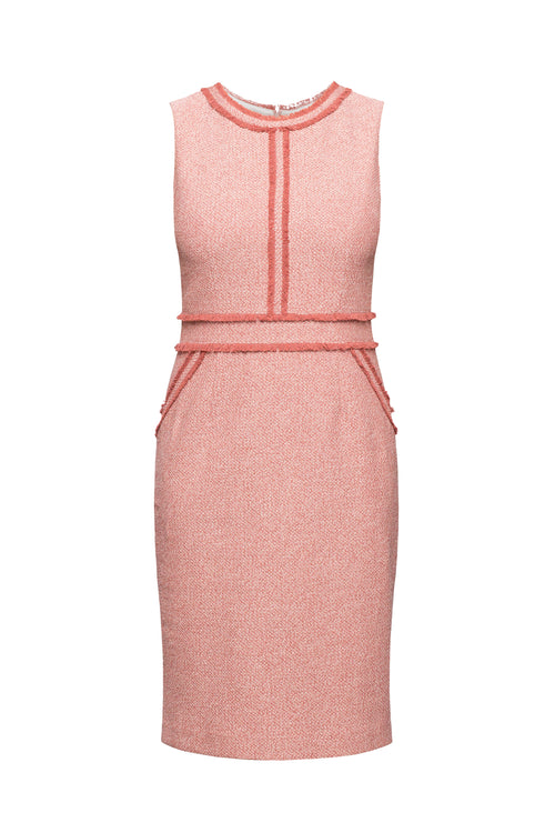 Soft pink cotton tweed dress with fringed detail