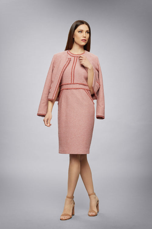 Soft Pink Tweed Jacket With Fringing Detail