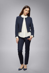 Navy Tweed Jacket With Fringing Detail