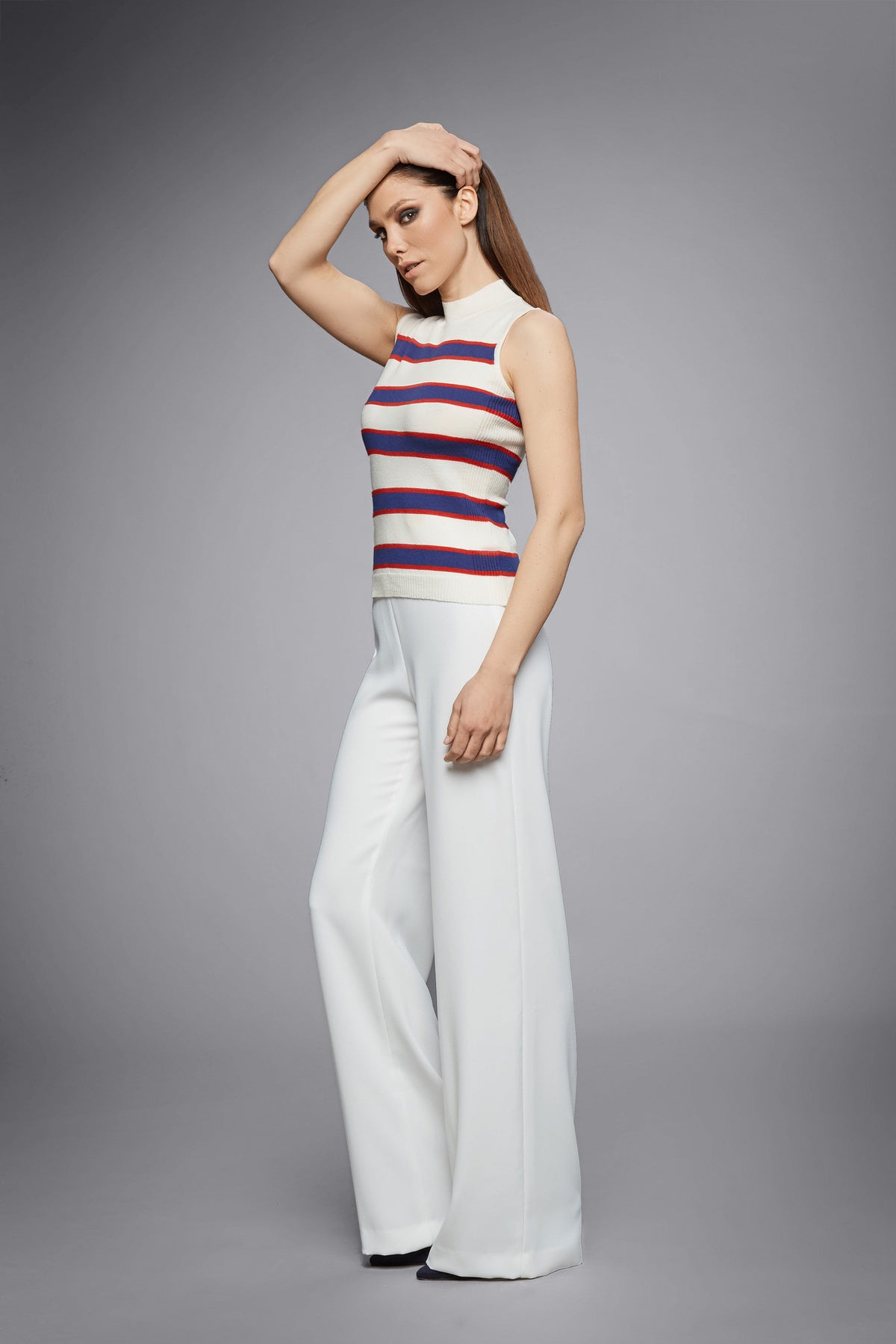 Blue And Red Striped Sleeveless Top