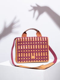 Chequer Tan and Burgundy Bag