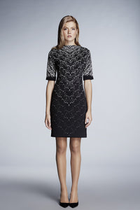 Printed lace monochrome fitted dress