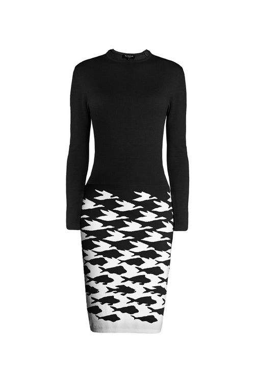 Black illusion-houndstooth knitted jacquard dress