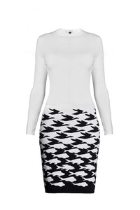 Ivory illusion-houndstooth knitted jacquard dress