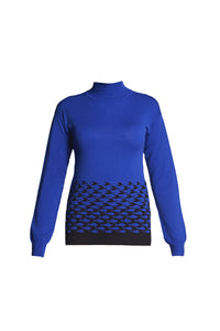 Azure blue merino wool-blend turtle neck sweater