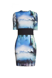 Soft jersey dress with landscape print