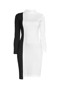 Block monochrome soft jersey dress with asymmetric hem