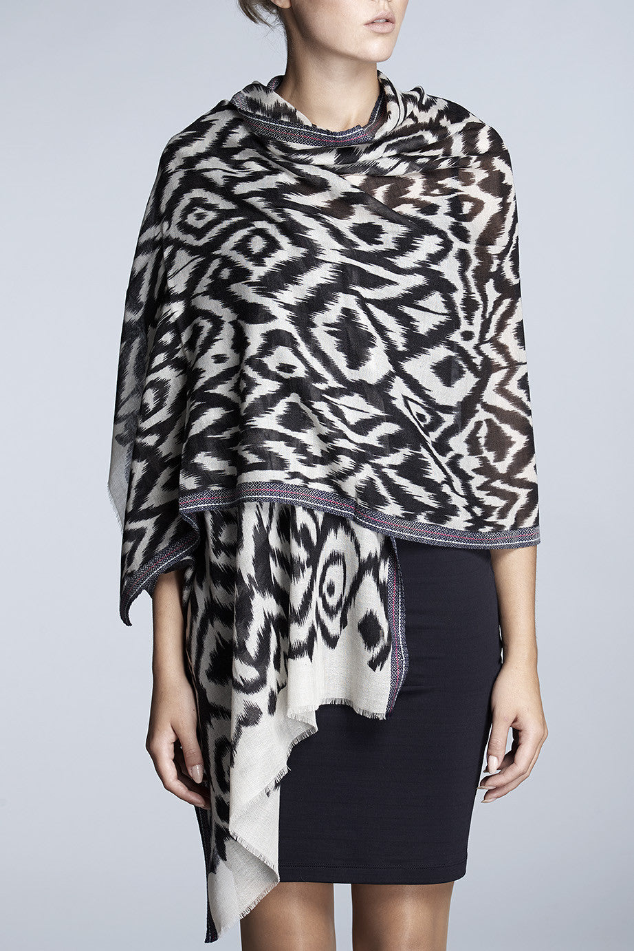 Printed fine wool and silk-blend scarf