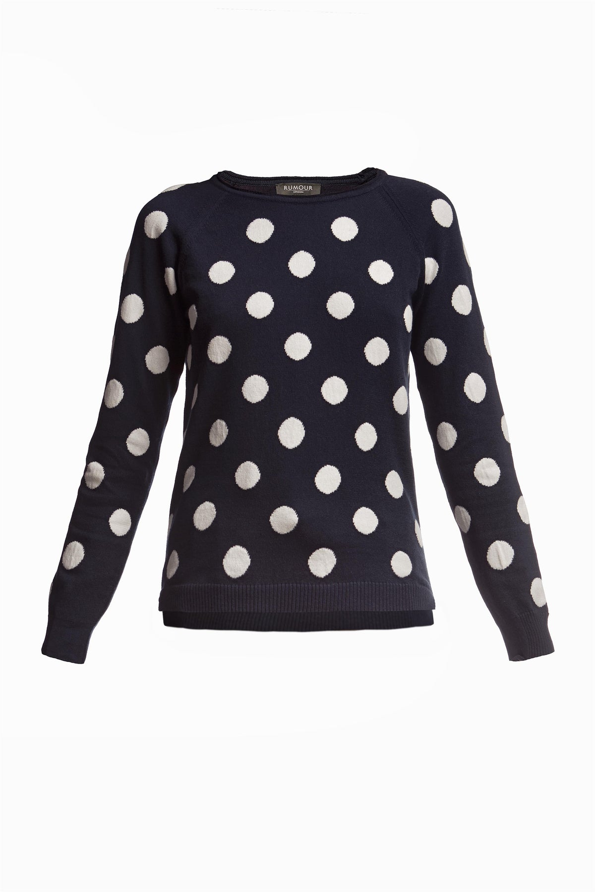 Long sleeve intarsia-polka dot knitted jumper