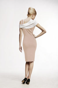 Powder asymmetric neckline knitted dress