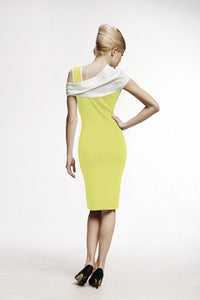 Chartreuse asymmetric neckline knitted dress