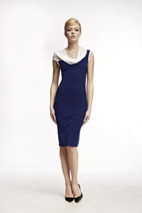 Blue asymmetric neckline knitted dress