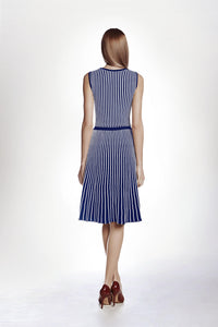 Striped Fit-And-Flare Knitted Dress in Blue