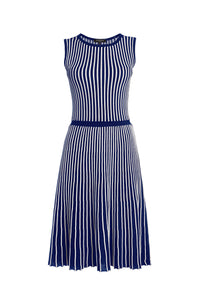 Striped Fit-And-Flare Knitted Dress in Blue