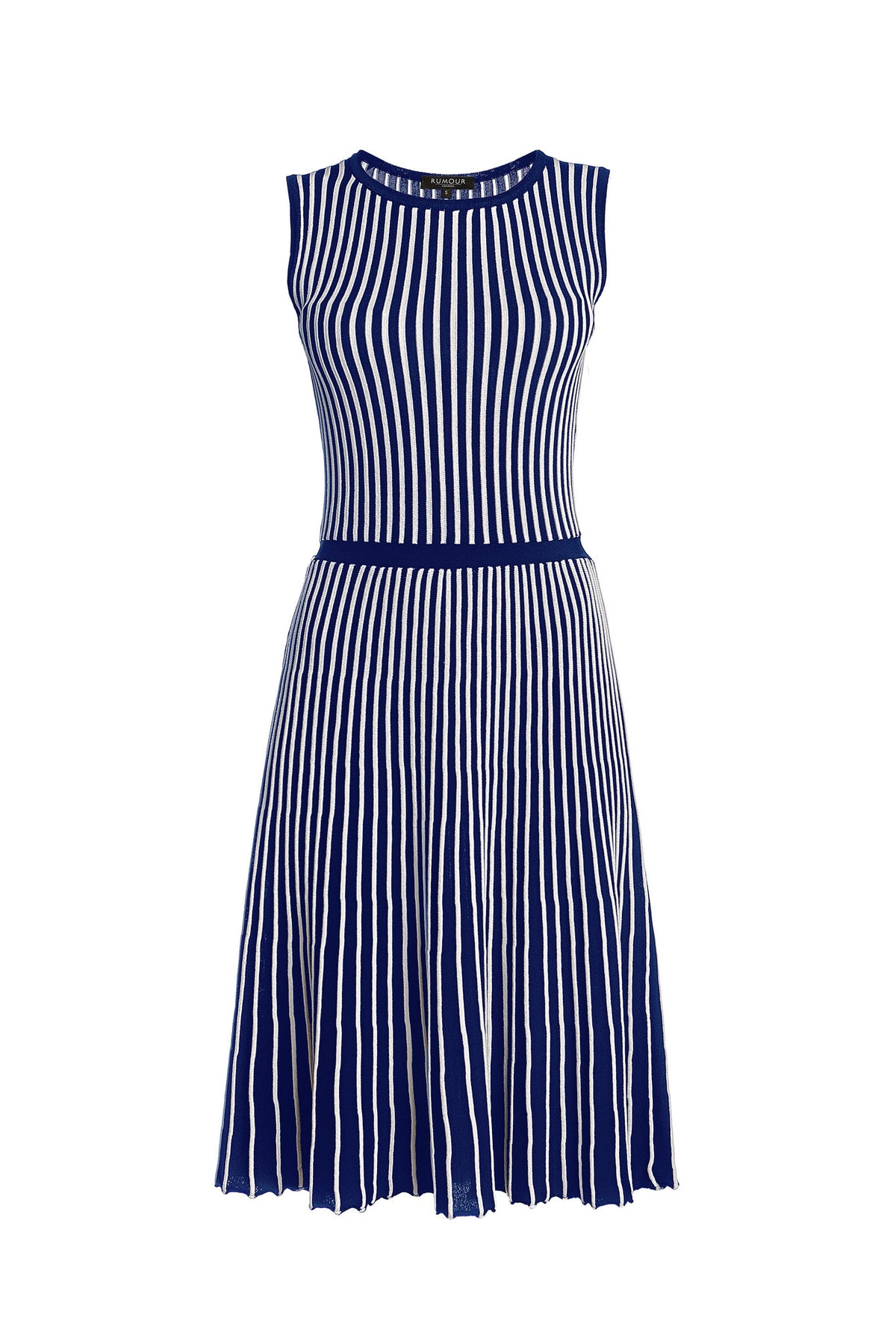 Striped Fit-And-Flare Knitted Dress in Blue