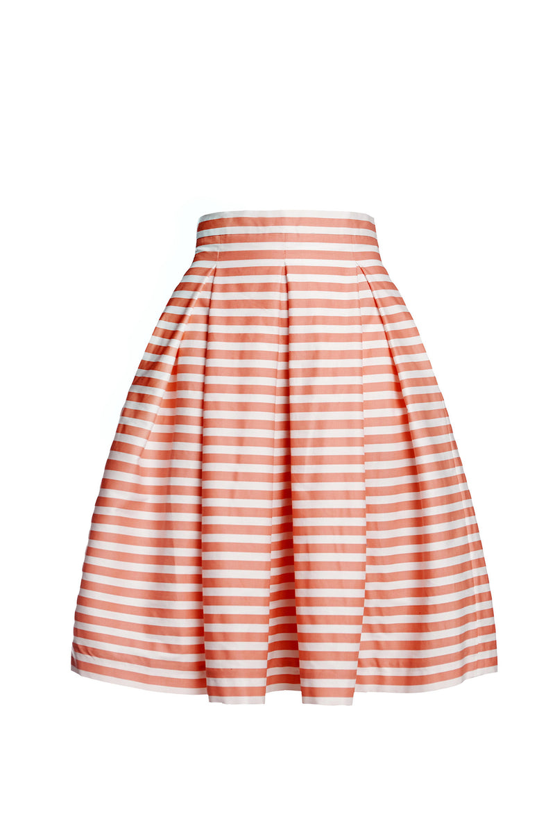 Coral Striped Midi Skirt