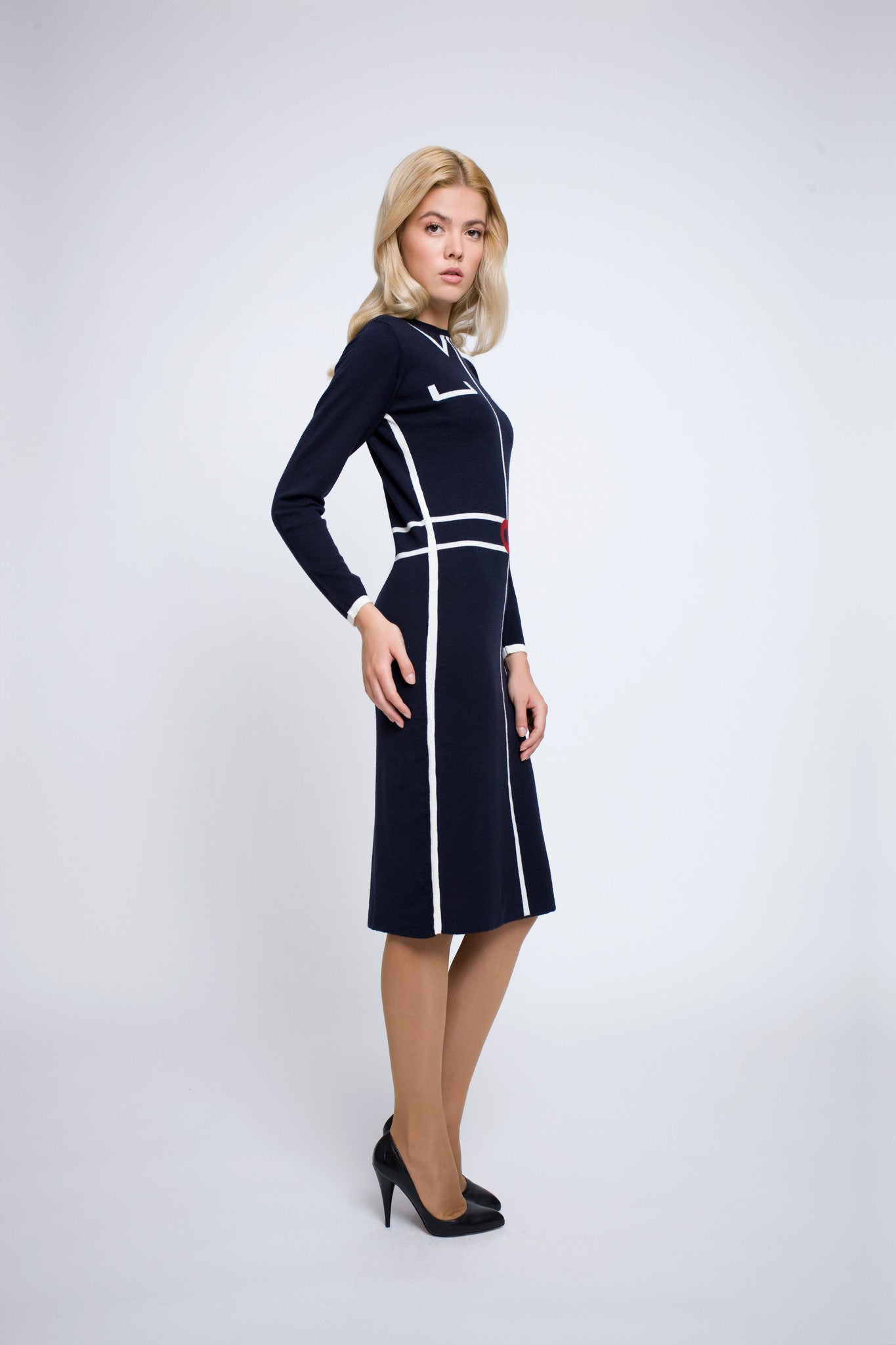 Knitted jacquard dress in Midnight blue