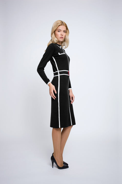 Knitted Jacquard Dress in Black