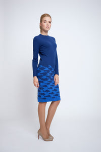 Two-tone blue jacquard knitted dress