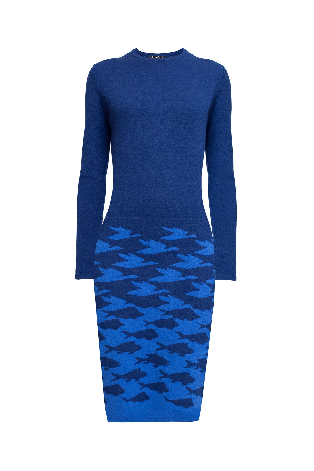 Two-tone blue jacquard knitted dress