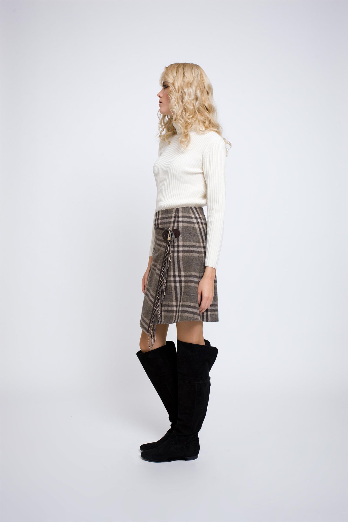 Checked wool-blend mini skirt