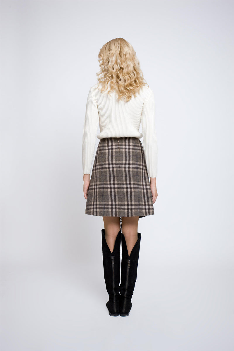 Checked wool-blend mini skirt