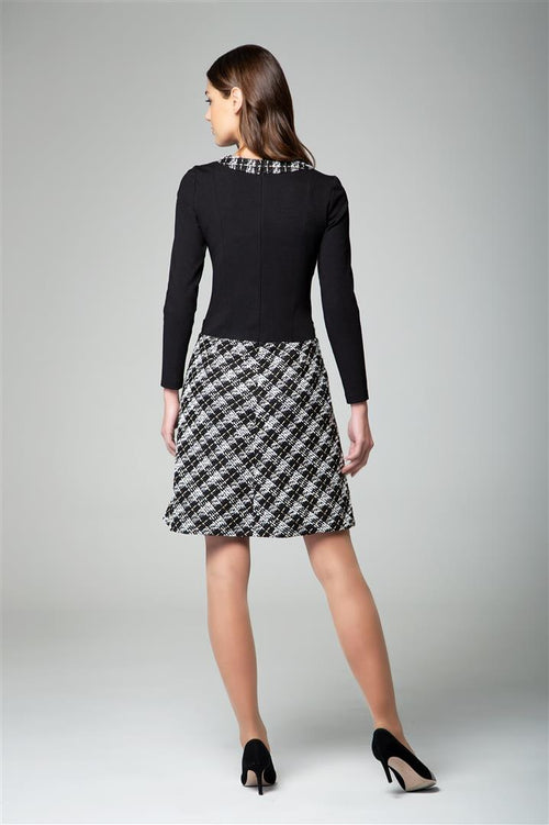Jersey Dress With Checked Tweed Skirt