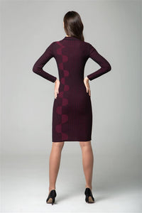 Red two-tone ribbed knit dress with graphic detail