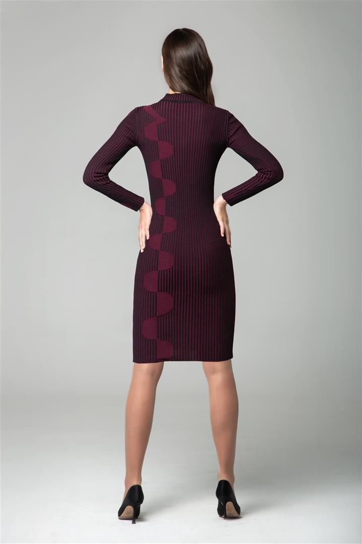 Red two-tone ribbed knit dress with graphic detail