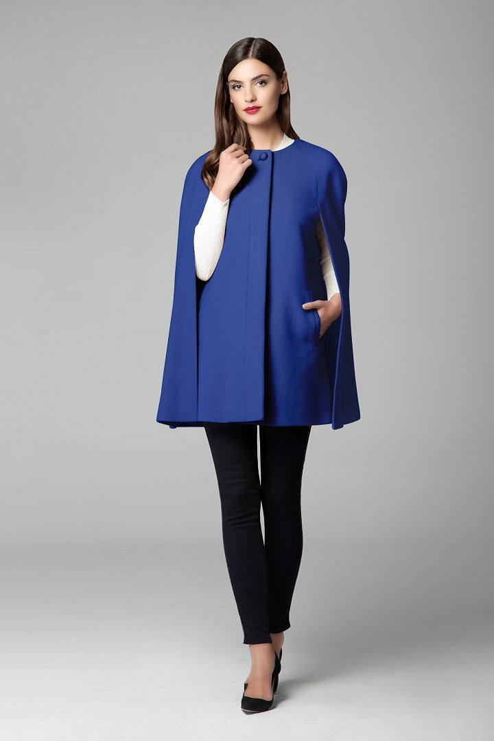 Wool and cashmere-blend cape coat in royal blue