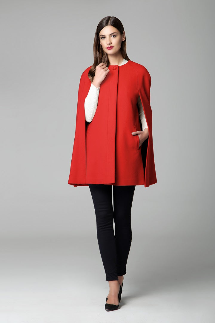 Wool and cashmere-blend cape coat in red