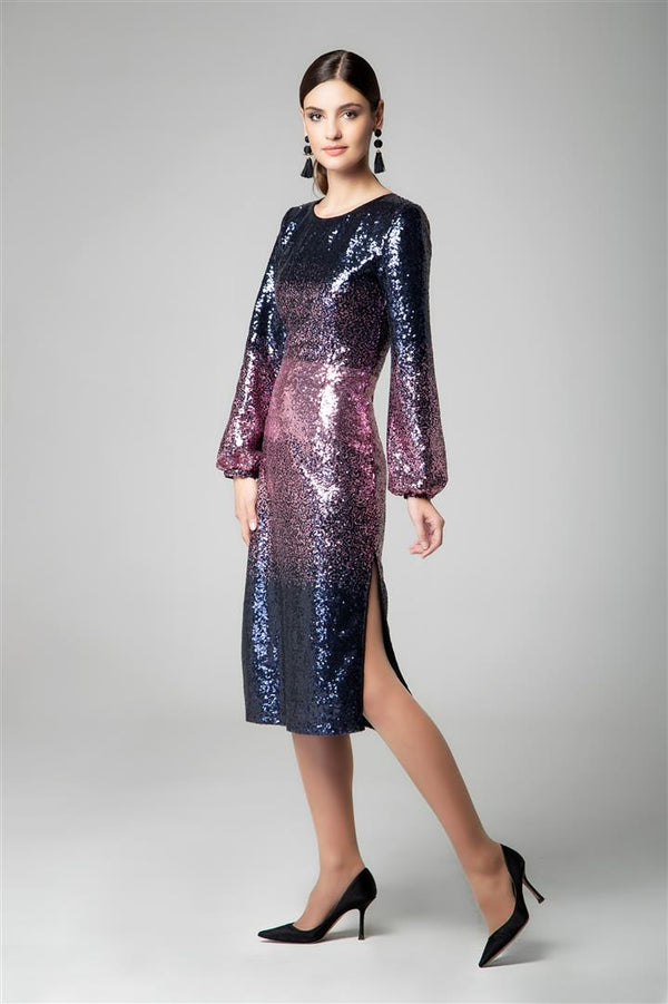 Midi sequin ombré dress with side slits